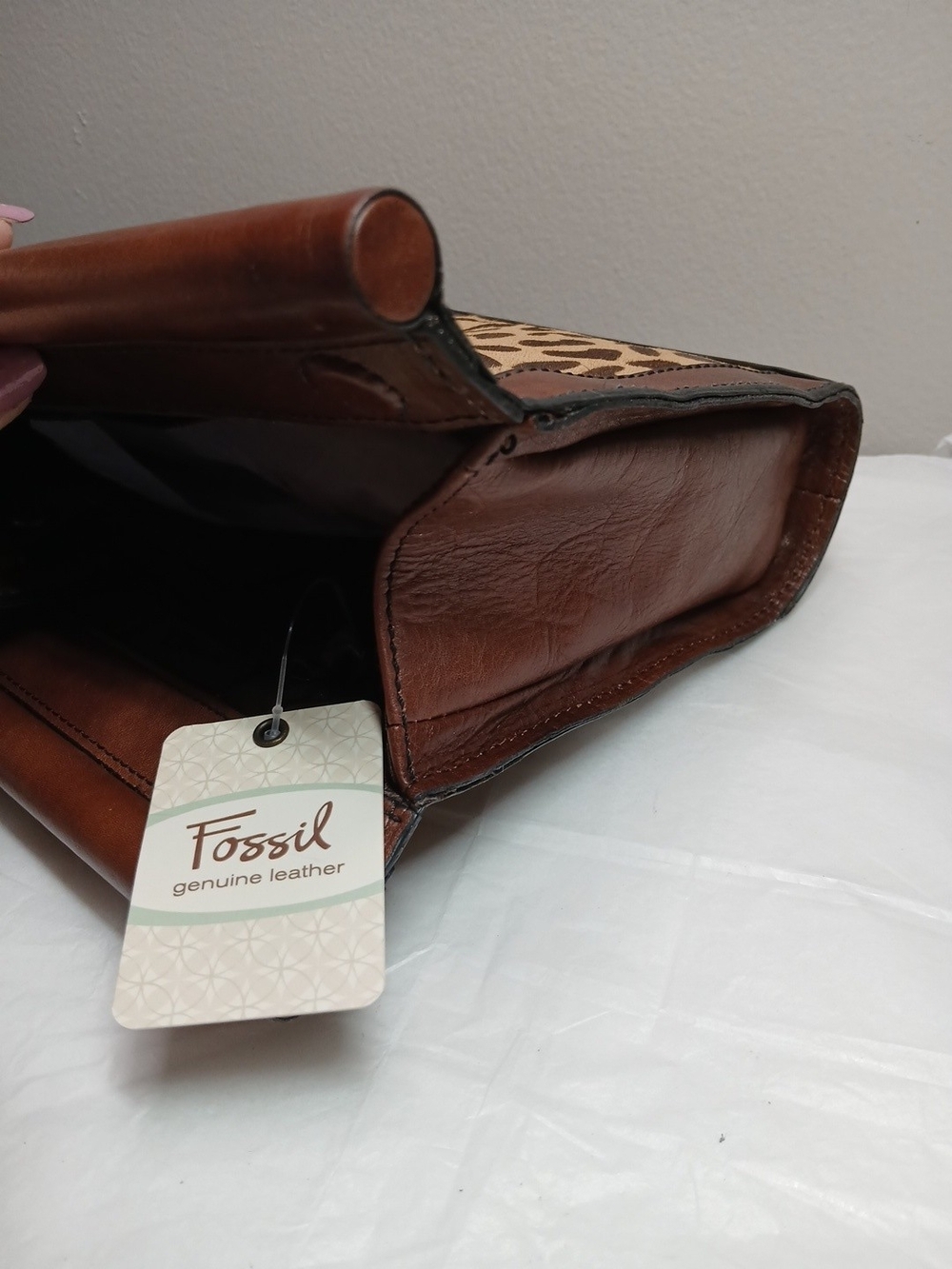 Fossil Brown Leather & Leopard Print Clutch - Picture 12 of 16